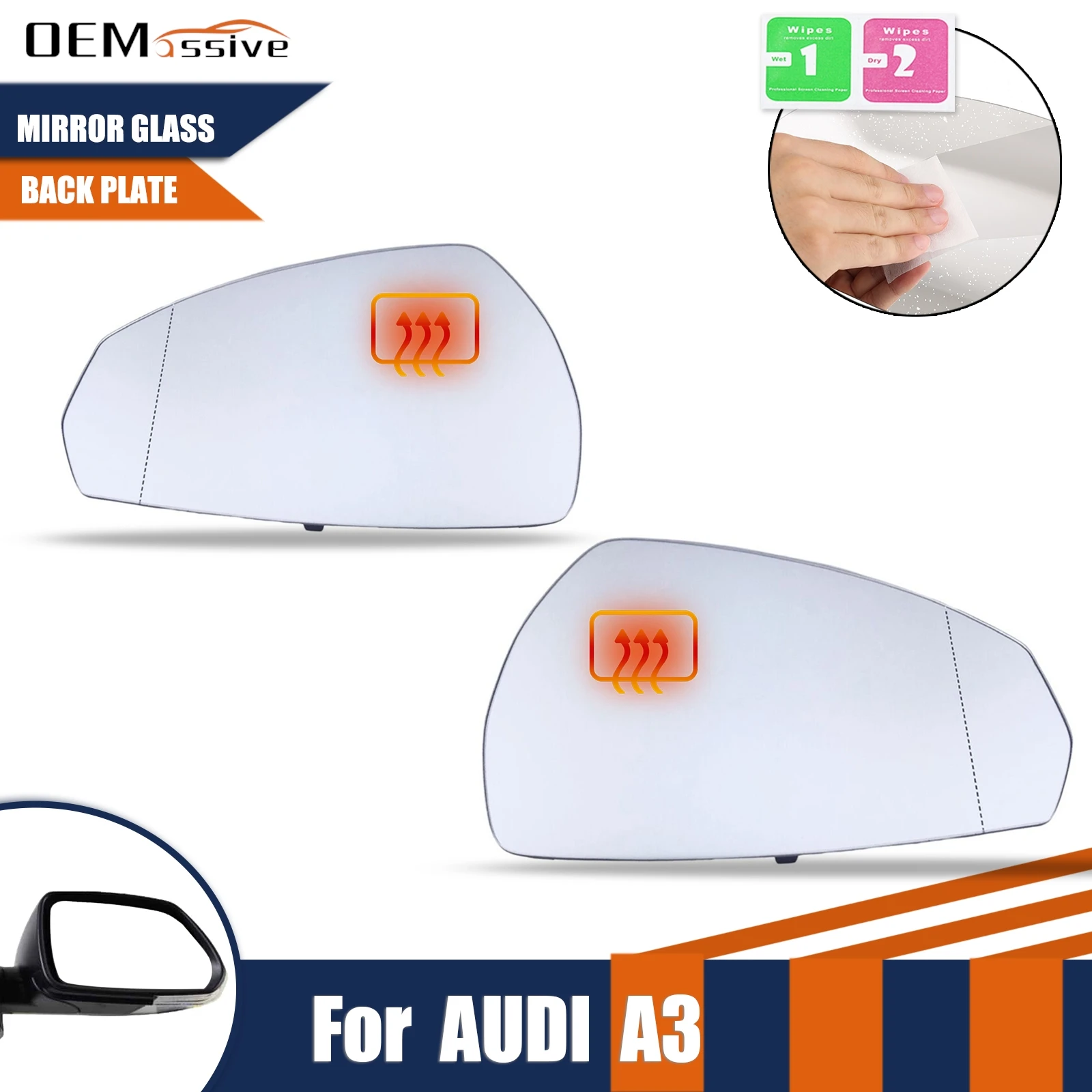 2PCS For Audi A3 2013-2020 Accessories 8V0857528E 8V0857536D Heated Rearview Mirror Glass Left And Right Side With Mirror Holder