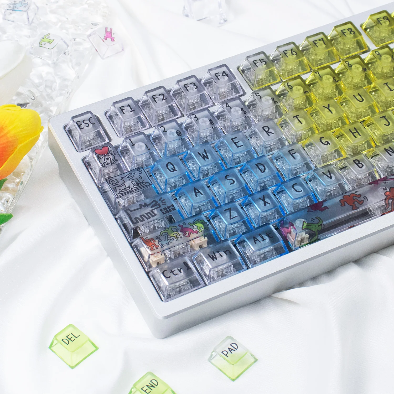 

Trendy Graffiti theme Keycap Cherry profile UV Pad Printing Transparent PC Keycap Sets for MX Mechanical Keyboard Anne GH60 GK64