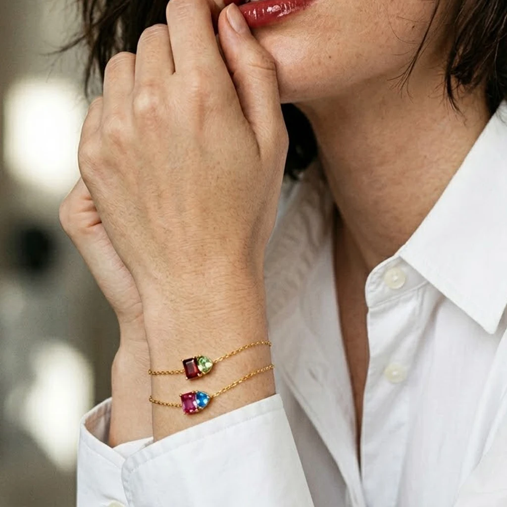 St-Delan Women Birthstone Tennis Bracelet Fashion Bracelet Multicolor Diamond&Water Drop Zircon Design Daily Wear Jewelry