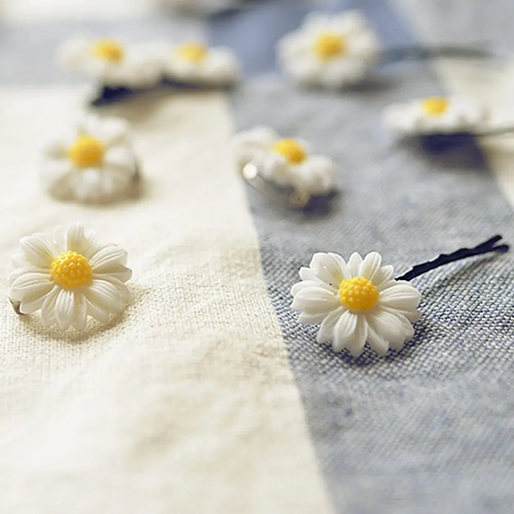 Yellow Cute White Flower Daisy Women Hairpins Flower Clip Barrettes Hair Clips