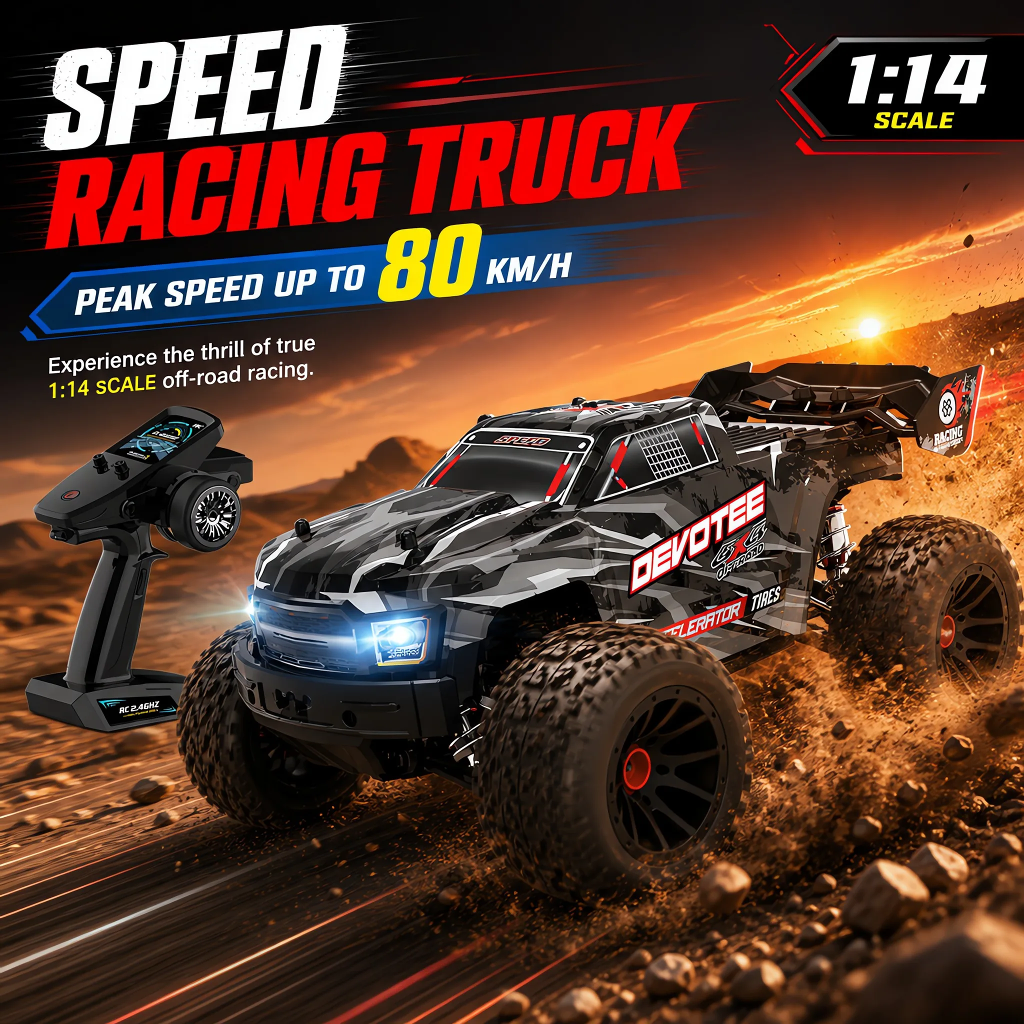 1:14 4WD Brushless RC Car 80KM/H All‑Metal Chassis Waterproof 2.4G Off‑Road Monster Truck Hobby Toy for Adults