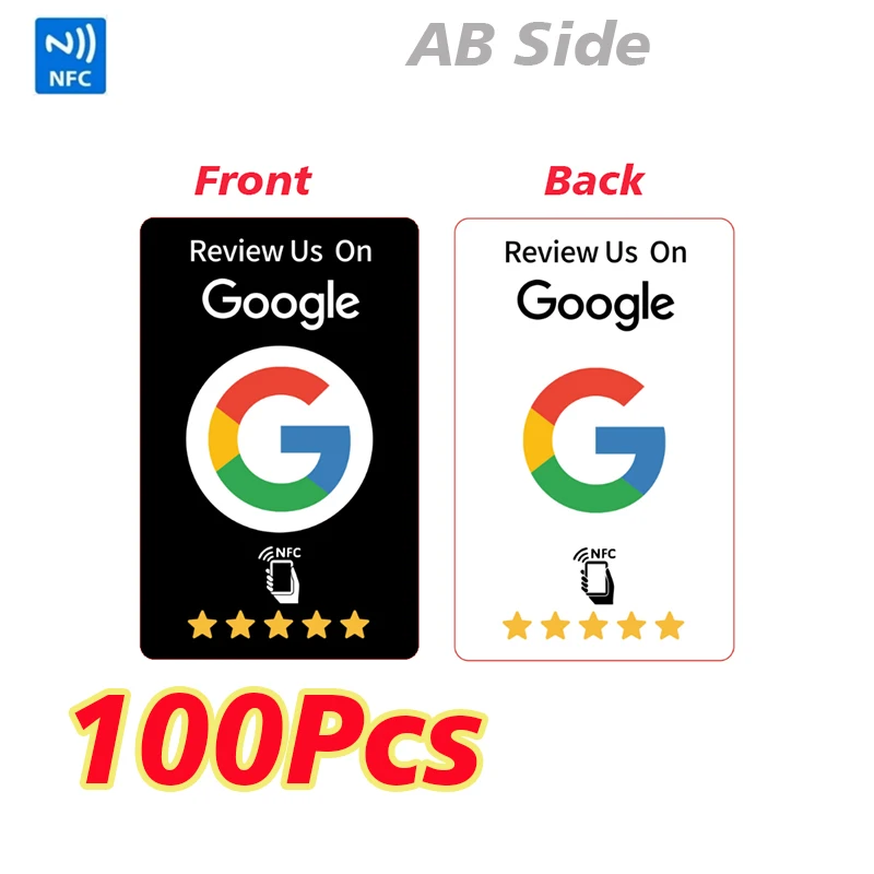 RFID-Karte Vorder- und Rückseite AB-Seite Wiederverwendbare Bewertungs-Tap-Karte Google NFC-Karte Bewerten Sie uns auf Google Tap-Karte Verbessert SEO Spart Zeit
