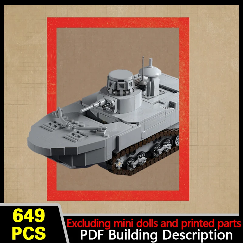 Type 2 Ka-Mi Amphibious Tank Model MOC Building Bricks War Equipment Modular Technology Gifts Holiday Assemble Children Toy Suit