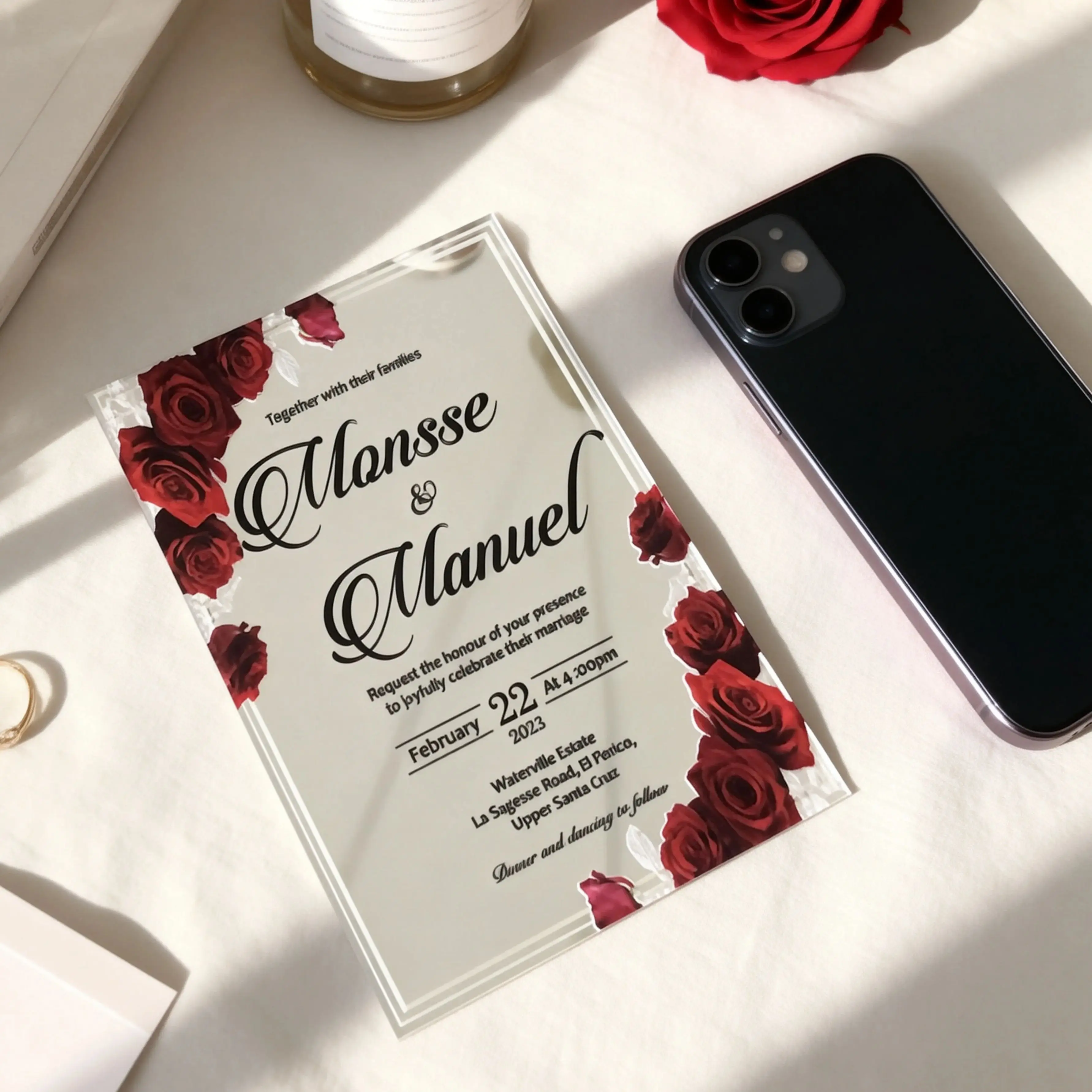 

10pcs Luxury Mirror Silver Acrylic Wedding Invitations,Personalized Quinceañera,Gift Birthday Greeting Cards with Custom Design