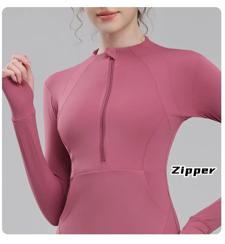 Ropa de Yoga para mujer, Tops de entrenamiento para correr, sudadera transpirable, ropa deportiva con media cremallera, ropa deportiva ajustada para montar