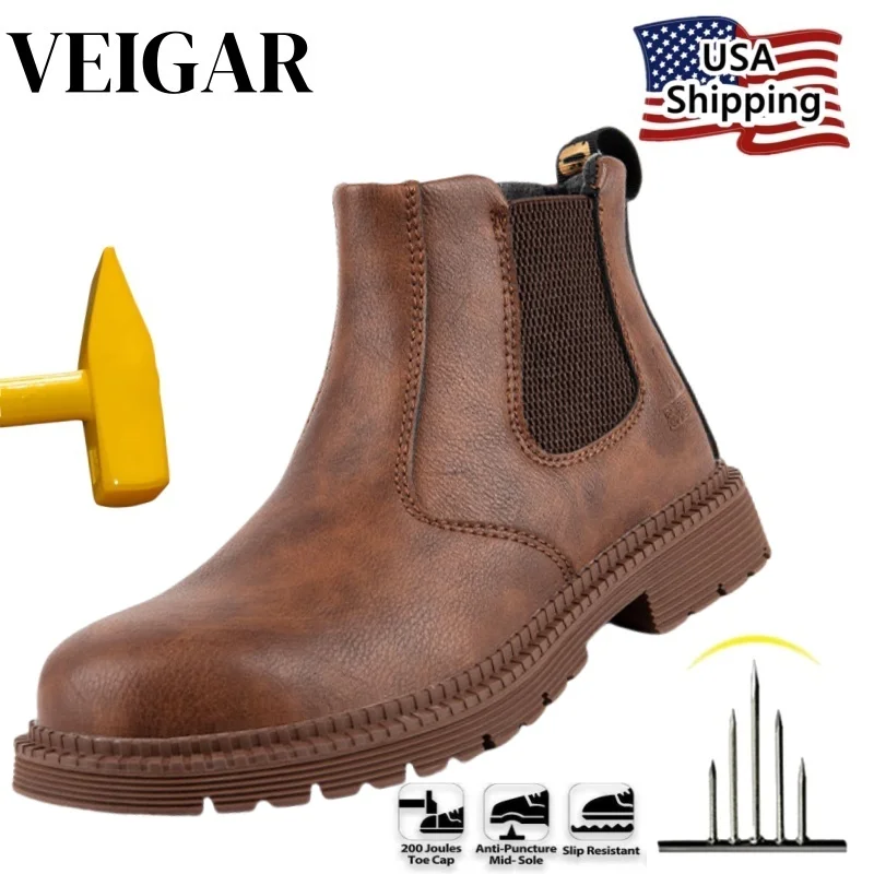 Oil-proof ,Waterproof Men Safety Boots Steel Toe Puncture-Resistant Safety Shoes Anti-Slip Outside Male Pu Leather Work Boots