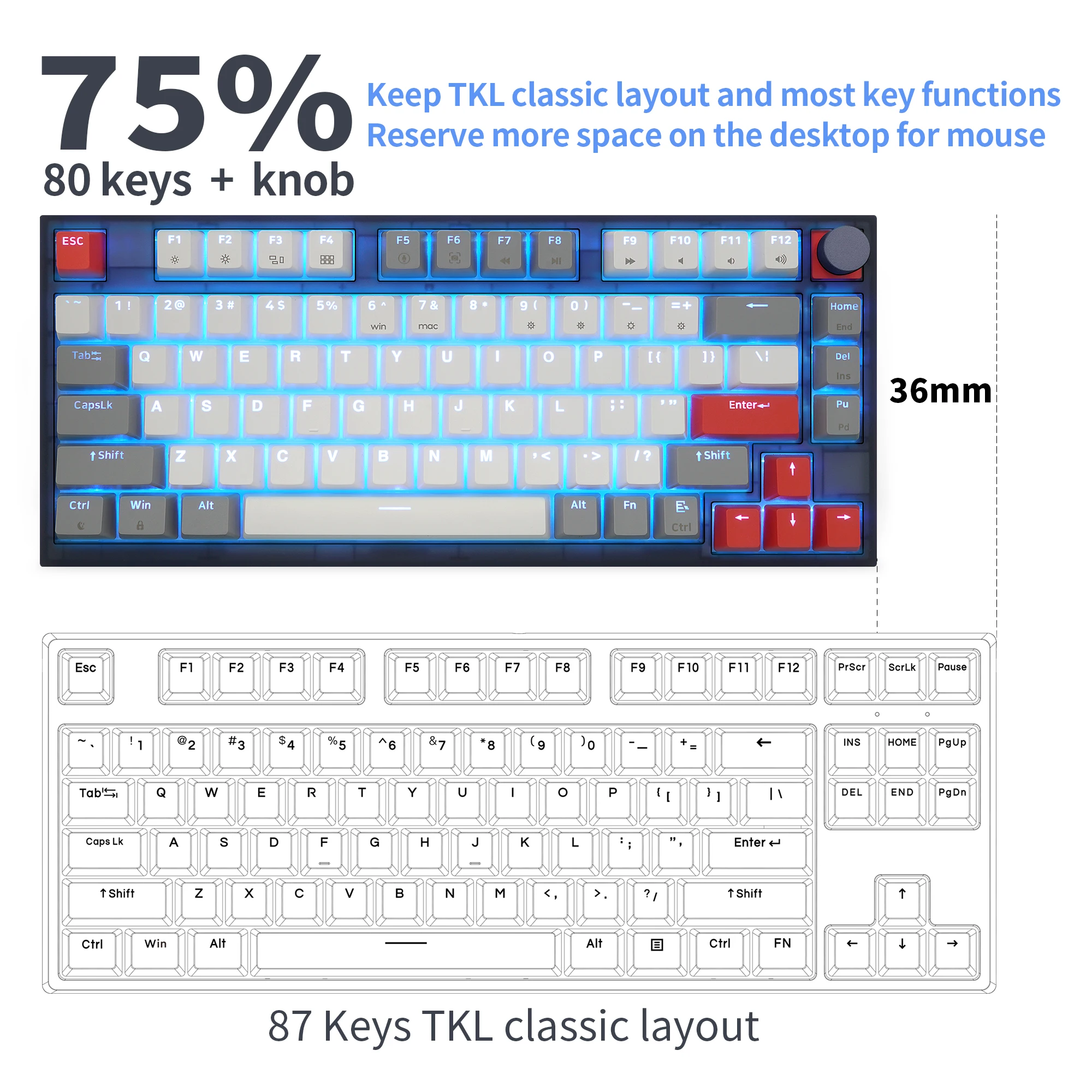 Клавиатура Механическая skyloong GK75, 80 клавиш, 75% дюйма