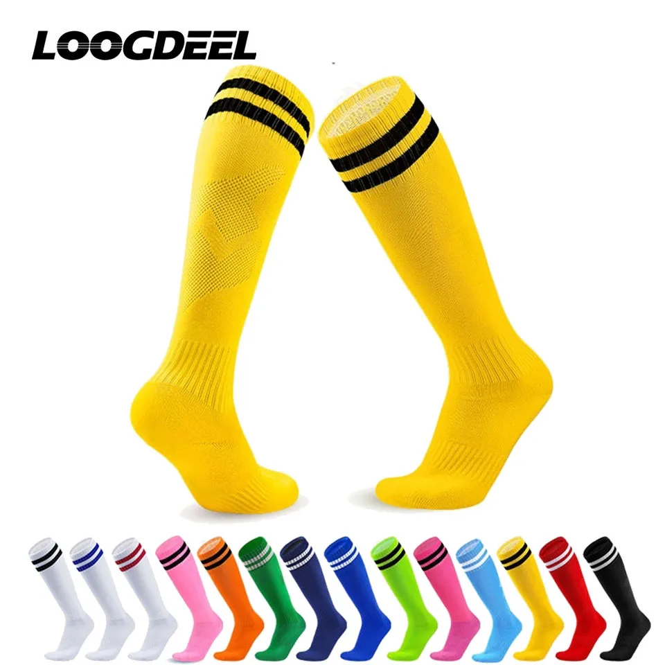 Loogdeel 1 Pair Soccer Socks Stretchy Compression Knee High Tube Socks Football Athletic Socks for Men Women Teens Kids