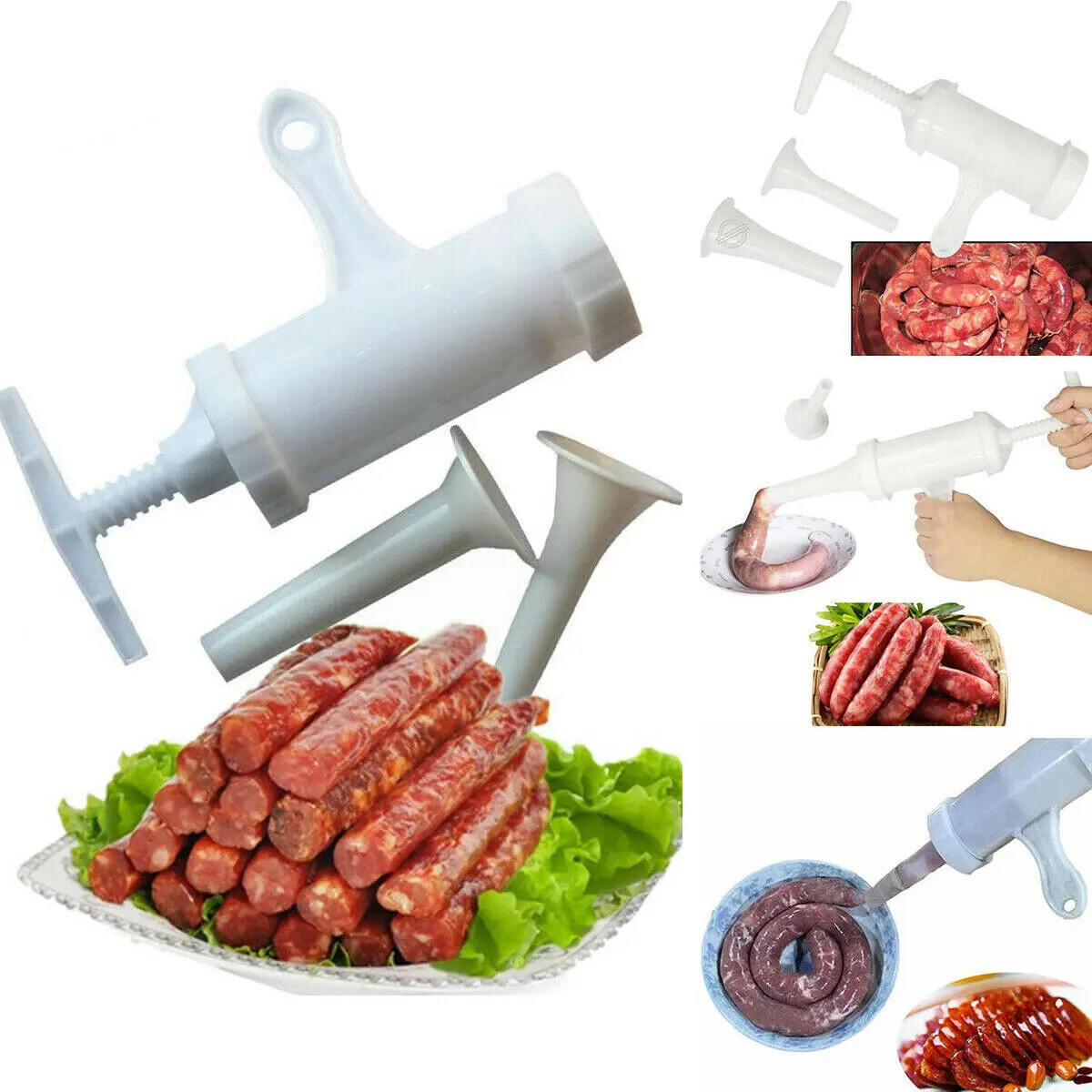 

Manual Sausage Meat Fillers Machine for Sausage Meat Stuffer Filler Hand Operated Sausage Machines Food Maker Funnel Nozzle Set