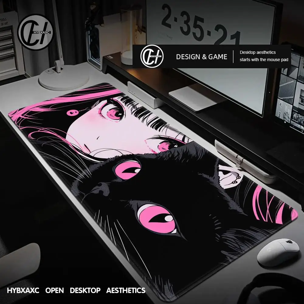 

Girls and Cat Xxl Mouse Pad 900x400 Kawaii Anime Girl Deskmat Pc Gaming Accessories Computer Offices Non-slip Mousepad Keyboard