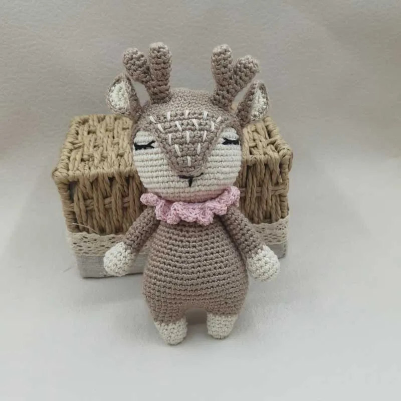 Crochet Baby Handmade Deer Elk Set grzechotka ząbkowany pierścień pluszowe zabawki lalki do spania prezenty na przyjęcie bociankowe