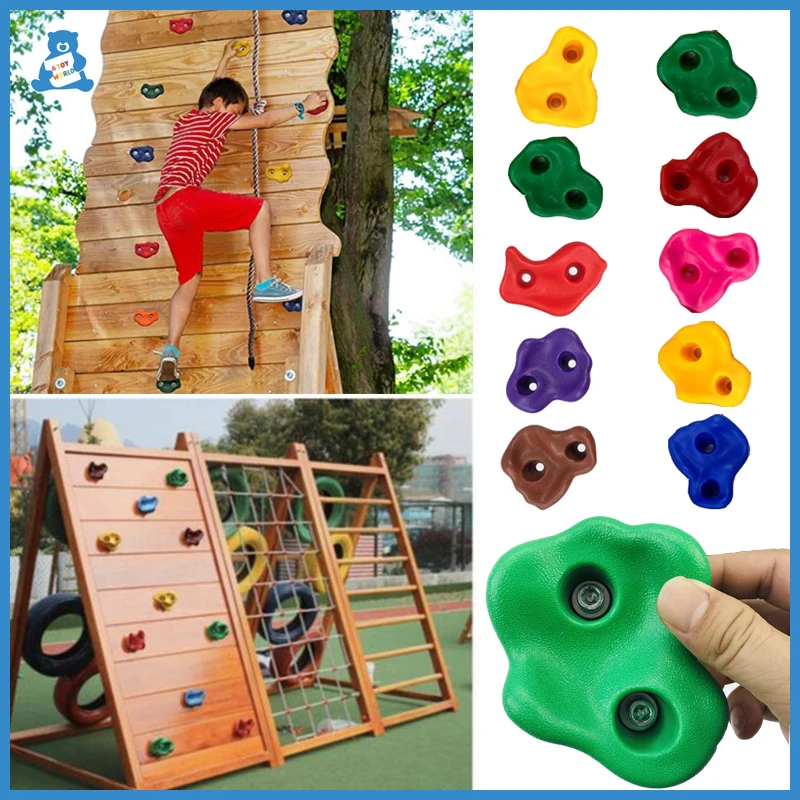 10Pcs Plastic Children Kids Rock Climbing Wood Wall Stones Hand Feet Holds Grip Kits Indoor Outdoor Climbing Toys Child Games