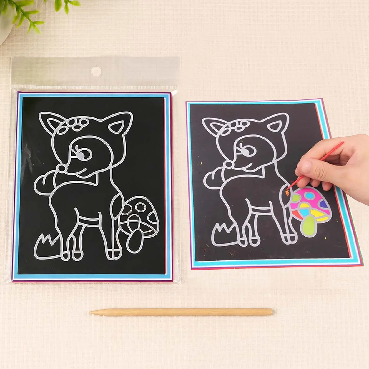 Scratch Art Paper Set Black Coated Magic Paper with Wooden Stylus for DIY Drawing, Creative Art Crafts & Sketching Supplies TMZ
