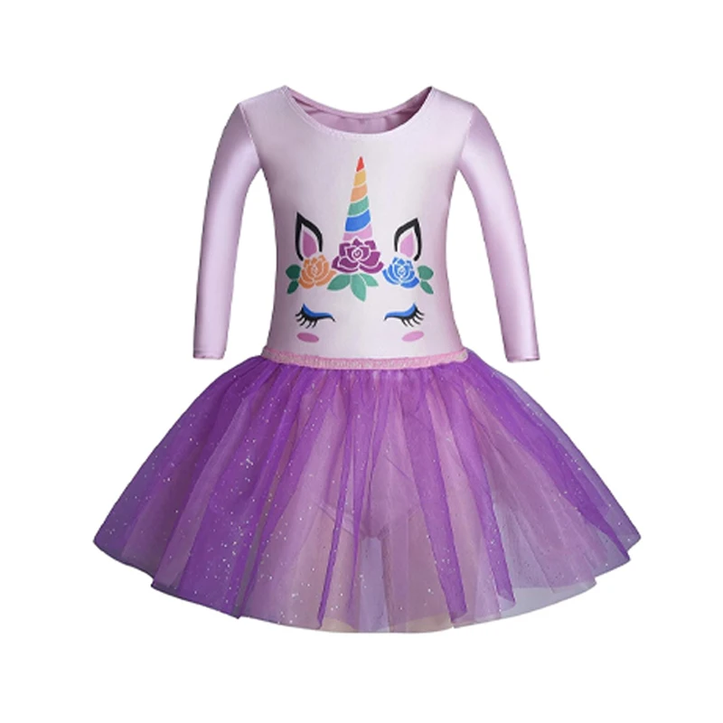 Collant de balé de manga comprida para meninas, saia tutu brilhante com cintura elástica e vestido de lantejoulas brilhantes sem números