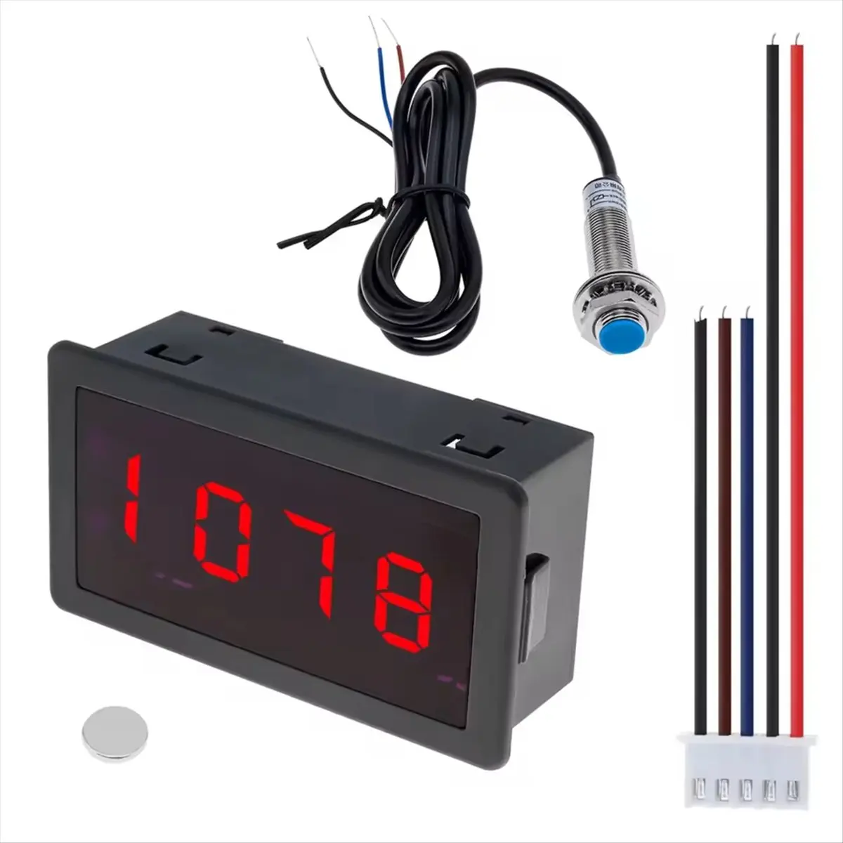 AA83 RPM Speed Meter 4 Digital LED Display Tachometer for Motor High with Hall Proximity Switch Sensor
