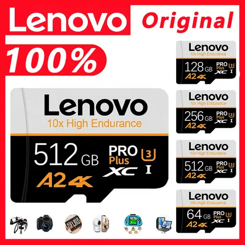 Carte mémoire Micro TF/SD haute vitesse Lenovo 256 Go 128 Go 512 Go 16 Go 32 Go 64 Go pour téléphone portable, appareil photo, tablette, ordinateur portable