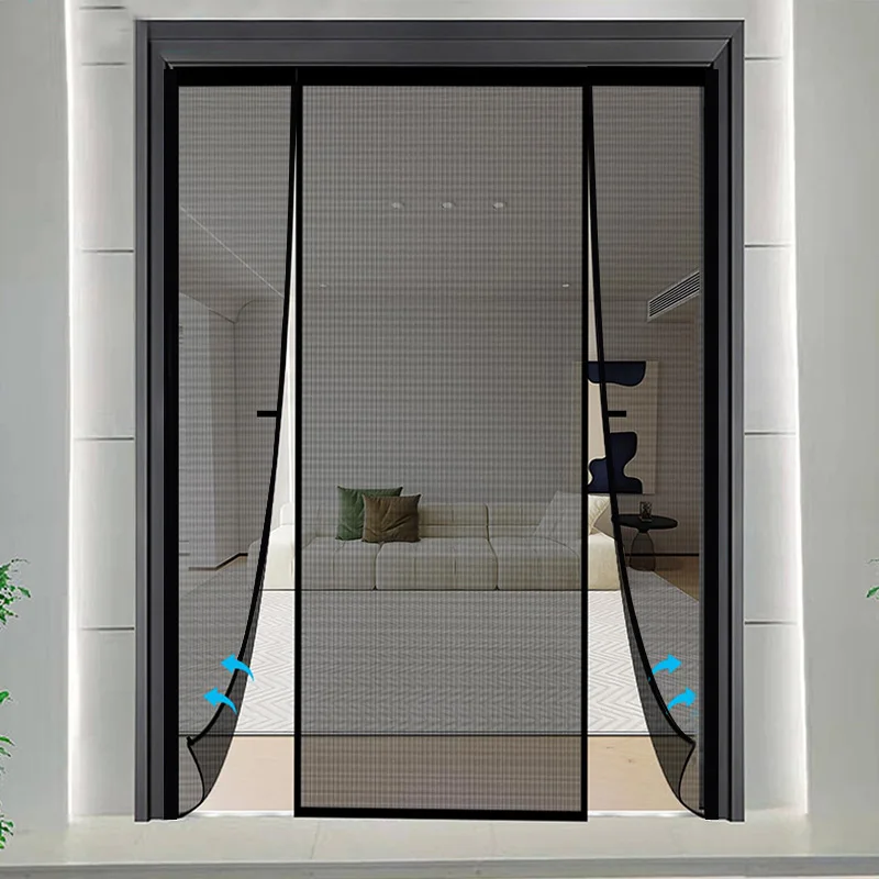 Magnetic Door Screen Mosquito Net Custom Size Anti Insect Mesh with Automatic Closing Black Invisible Fiberglass for Glass Doors