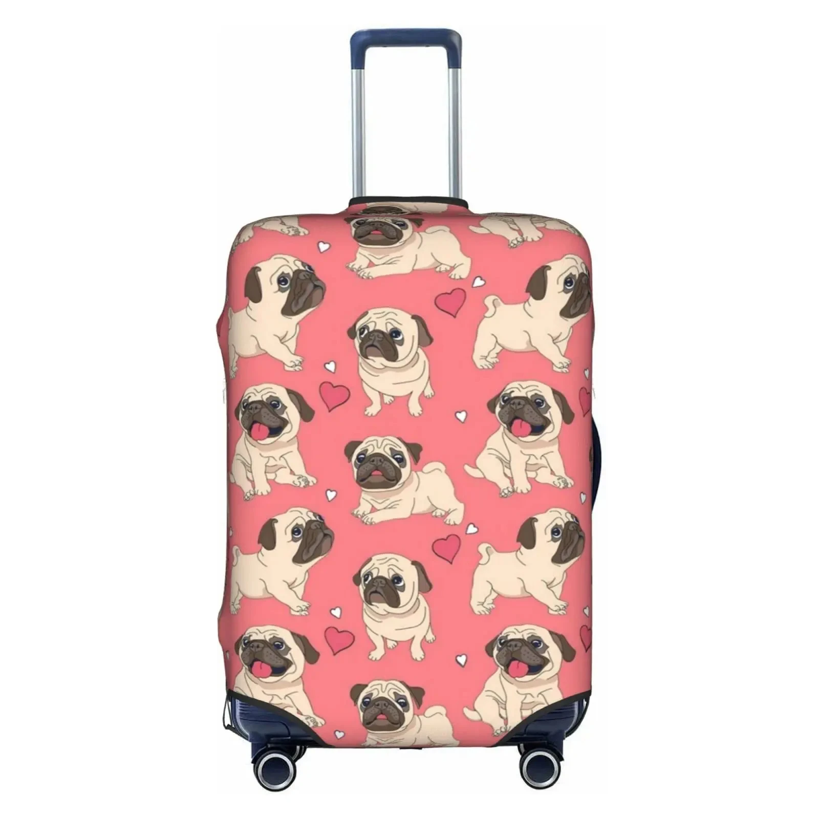 Funda de equipaje con patrón de Pug de dibujos animados, cubierta de maleta antiarañazos, funda de carrito con cremallera, accesorio de viaje para 18-32 pulgadas