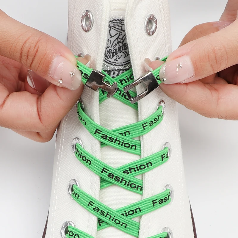 Metal locks Elastic Laces Sneakers Cross Buckle Flat Shoelaces Without Ties Kids Adult Lazy Letter Print Shoestring Accessories