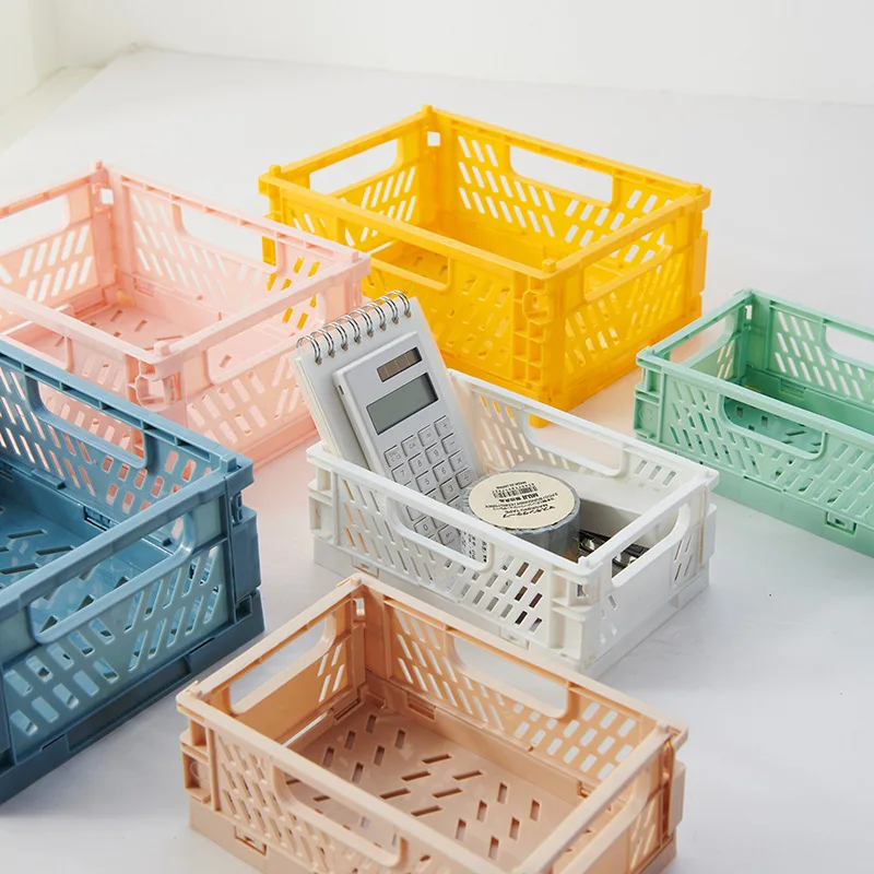 Cesta de almacenamiento plegable de sobremesa, caja apilable de maquillaje, joyería, juguetes, contenedor de cosméticos, soporte de escritorio, caja plegable