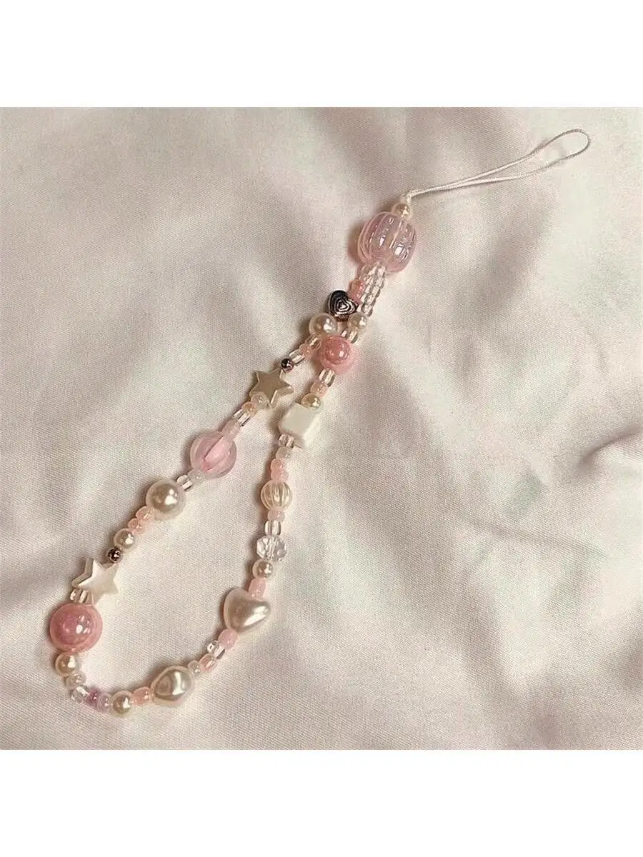 

Korean Style Ins Phone Charm With Heart Star Beads Pearl Pendant Women Accessory