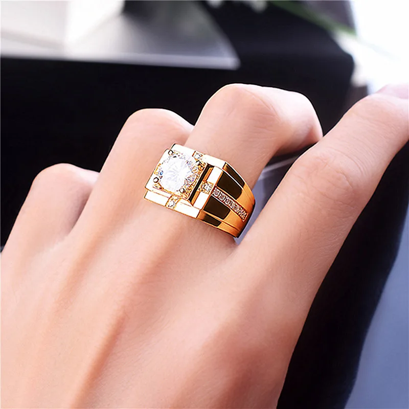 14K Gold Male Lab Moissanite Diamond Ring 925 Sterling Silver Promise Engagement Wedding Band Rings for Men Party Jewelry