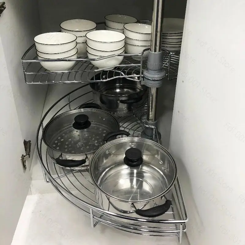 The Arc-shaped Pull-out Basket in The Corner of The Cabinet Can Be Rotated 180/270/360 Degrees for A Double-layer Storage Rack