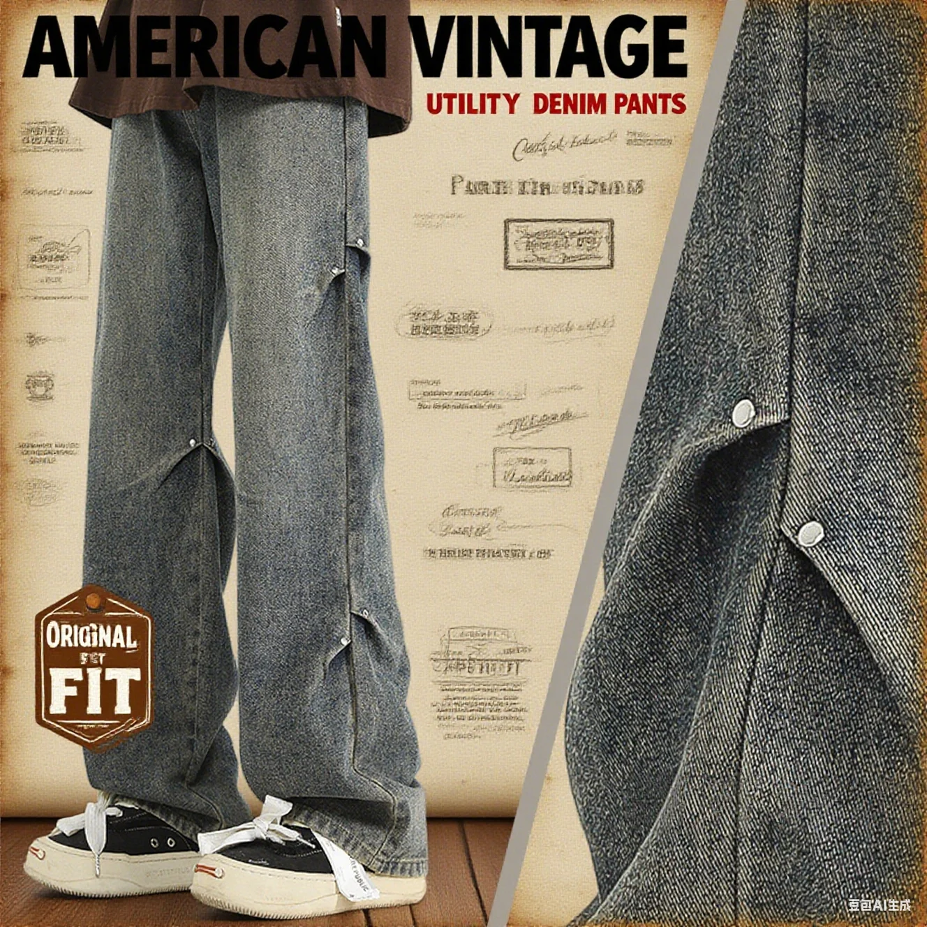 

2025 Spring Autumn New Fashionable Jeans with Folded Aging Wrinkle Design, Men's Gradient Color Washed Straight Tube Denim Pants