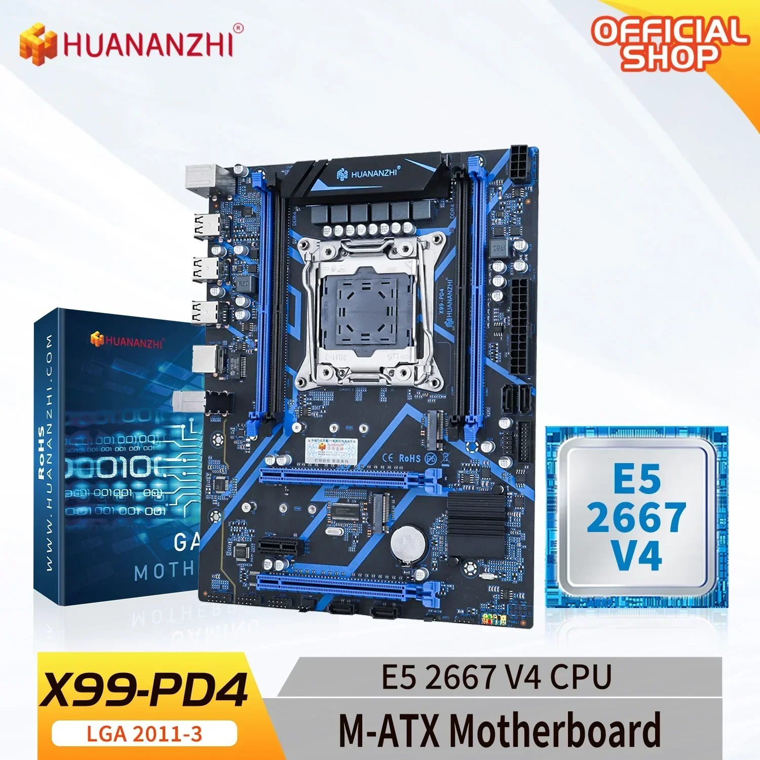 HUANANZHI X99 PD4 LGA 2011-3 XEON X99 Motherboard with Intel E5 2680 v4 Support DDR4 RECC memory combo kit set NVME SATA