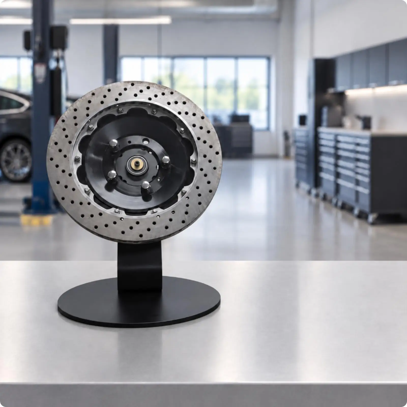 Wheel Hub Brake Disc Display Stand Black Baked-Paint Finish Brake-Disc Display Stand Stable for Automotive Enthusiasts
