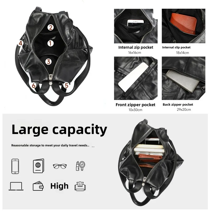 High-End Top-Grain Cowhide Backpack Large-Capacity Outdoor, Sports and Commuting Backpack for Women