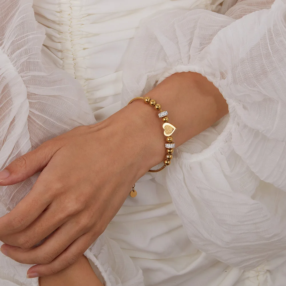 Liebe Zirkon Dreidimensionale Matt Perlen Armbänder Titan Stahl Frauen Mode OL Armband Charme Schmuck – Detail 7