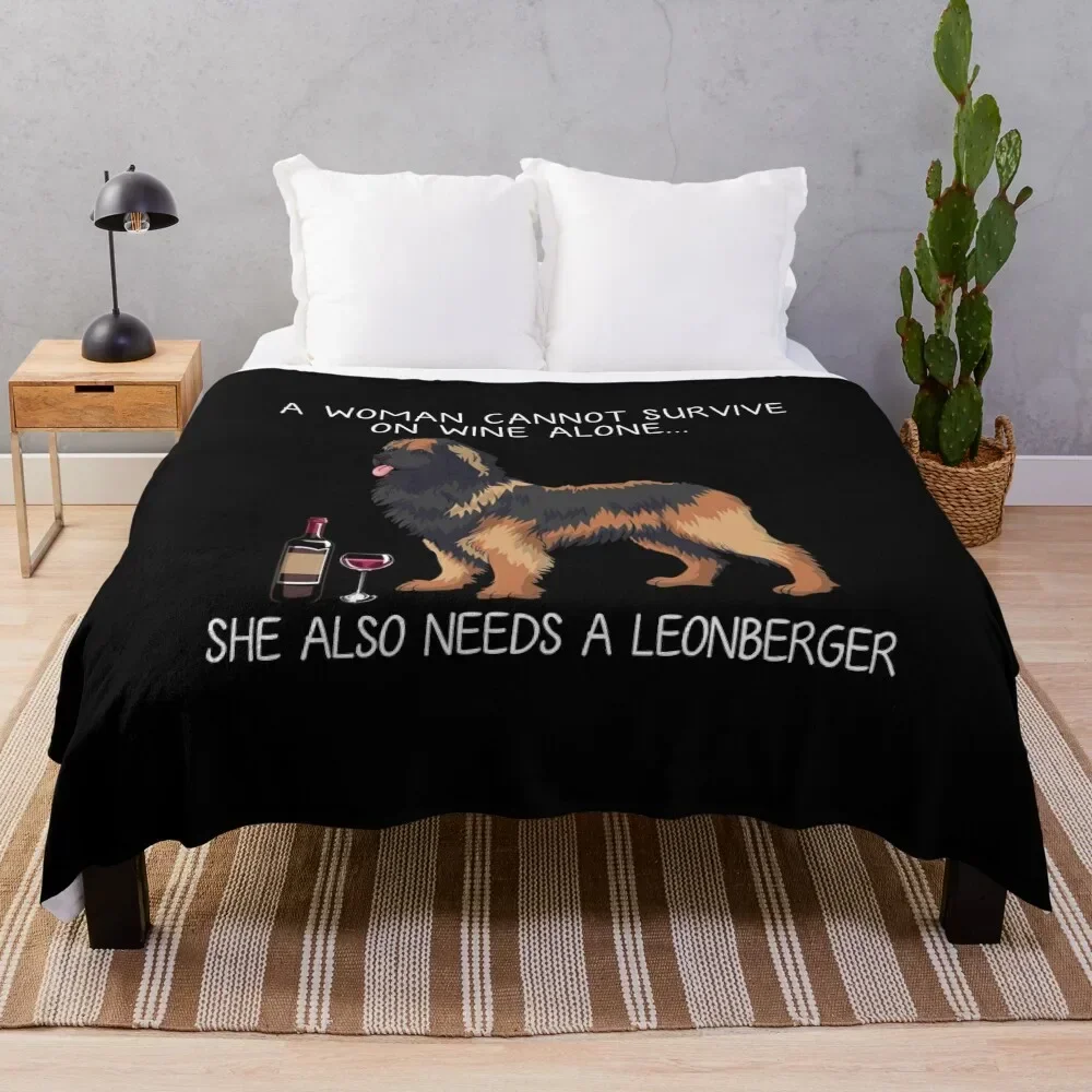 Leonberger and wine Funny dog Throw Blanket Custom heavy to sleep for winter Blankets