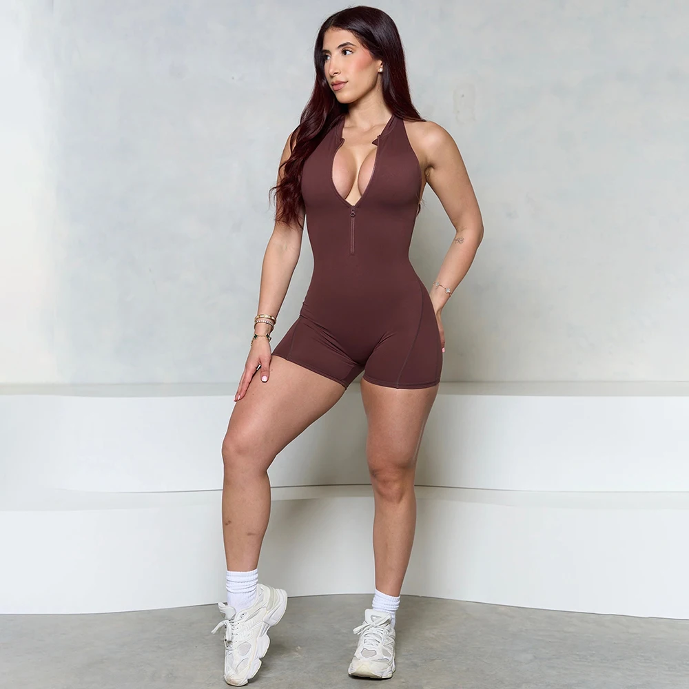 Pchee Bum Sleeveless ZIPPER Scrunch Butt Romper Women Sporty Jumpsuit Lycra Short Fitness Gym Overalls 2024 New Workout Clothes