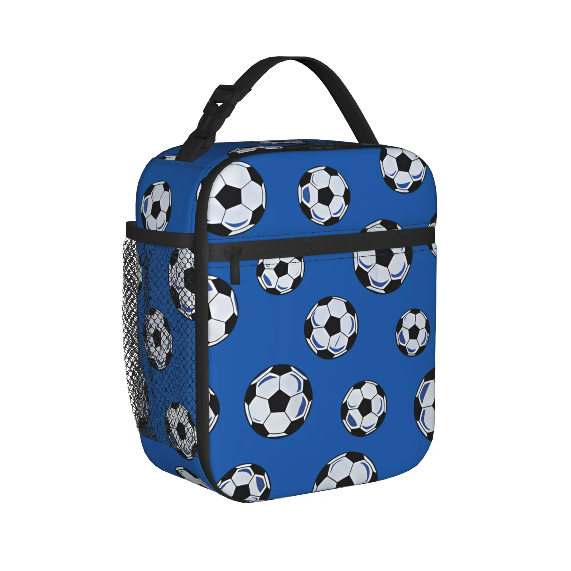 Solid Blue Soccer Ball Repeat Pattern Lunch Bag For Adult Print Lunch Box Picnic Cooler Bag Oxford Thermal Tote Handbags