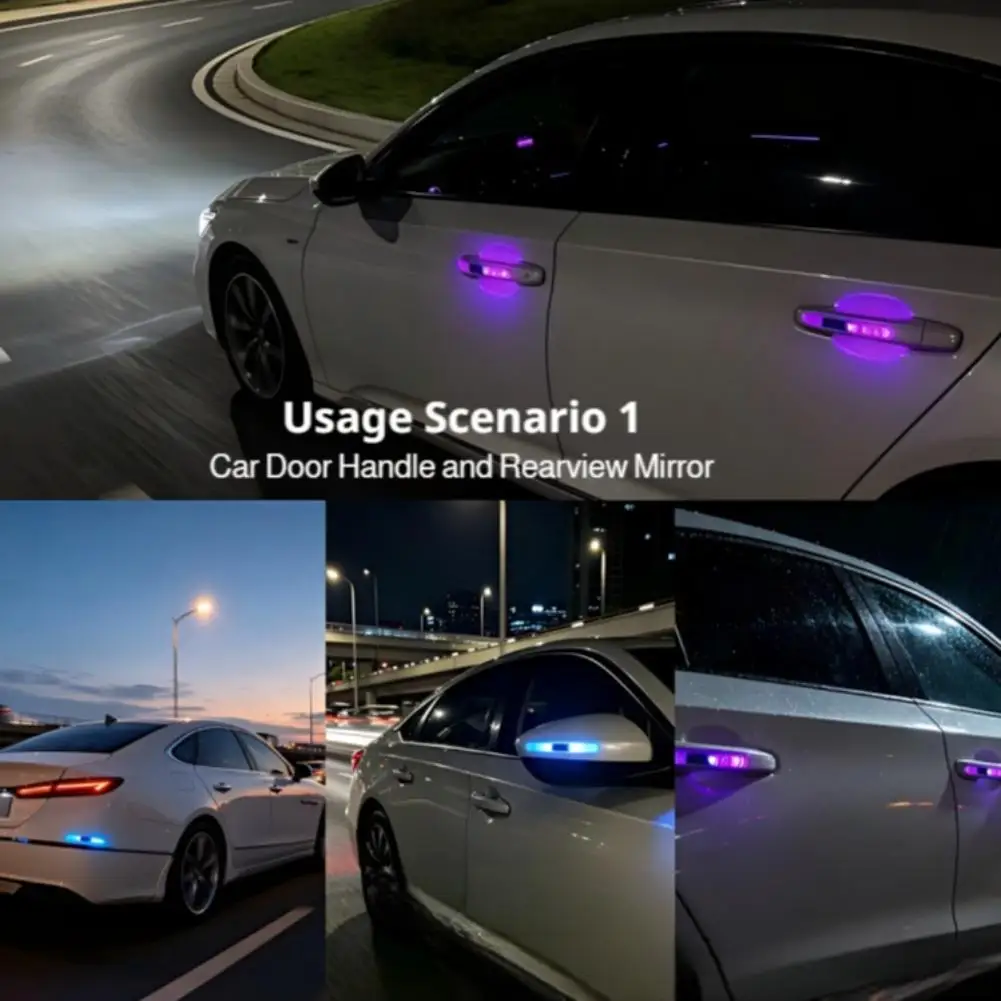 Solar Car Door Anti-collision Warning Light Colorful LED Flashing Safety Motorcycle Decorative Light Strip Night Driving Signs