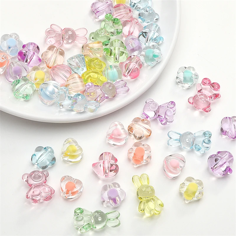 

20PCS Acrylic Heart Beads Crystal Cute Duck Loose Spacer Beads Bears Charm For DIY Jewelry Making Bracelet Necklace Handicrafts