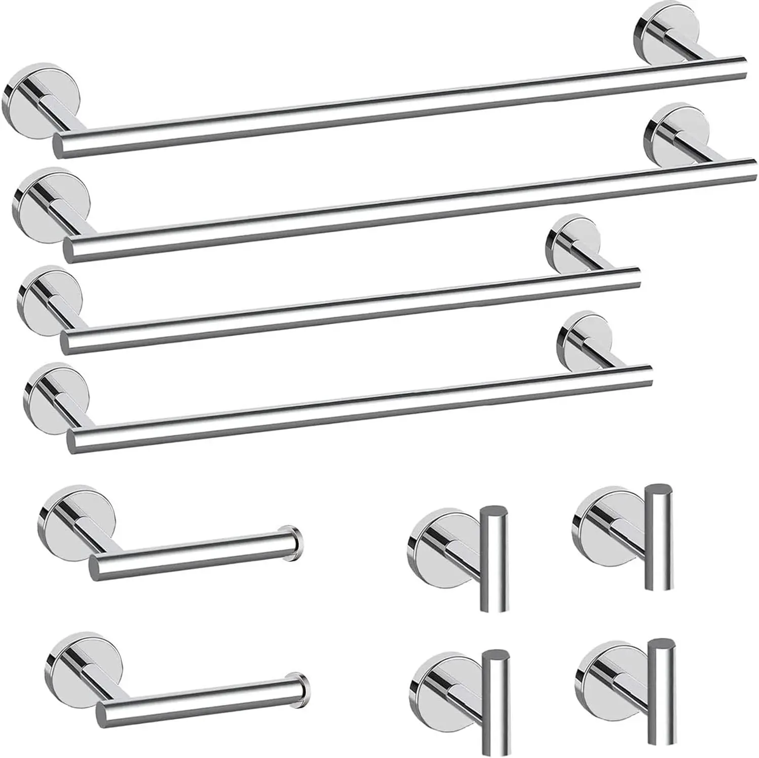

Polished Chrome Bathroom Hardware Set: Towel Bar, Robe Hook, Toilet Paper Holder - Stainless Steel Wall Mounted Accessories