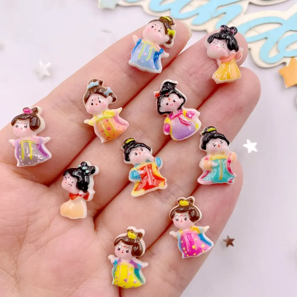 30pcs Colorful Resin Kawaii Mini Painted Cartoon  Tang Dynasty girl Nail Art Flatback Stone Figurines Scrapbook DIY Decor Crafts