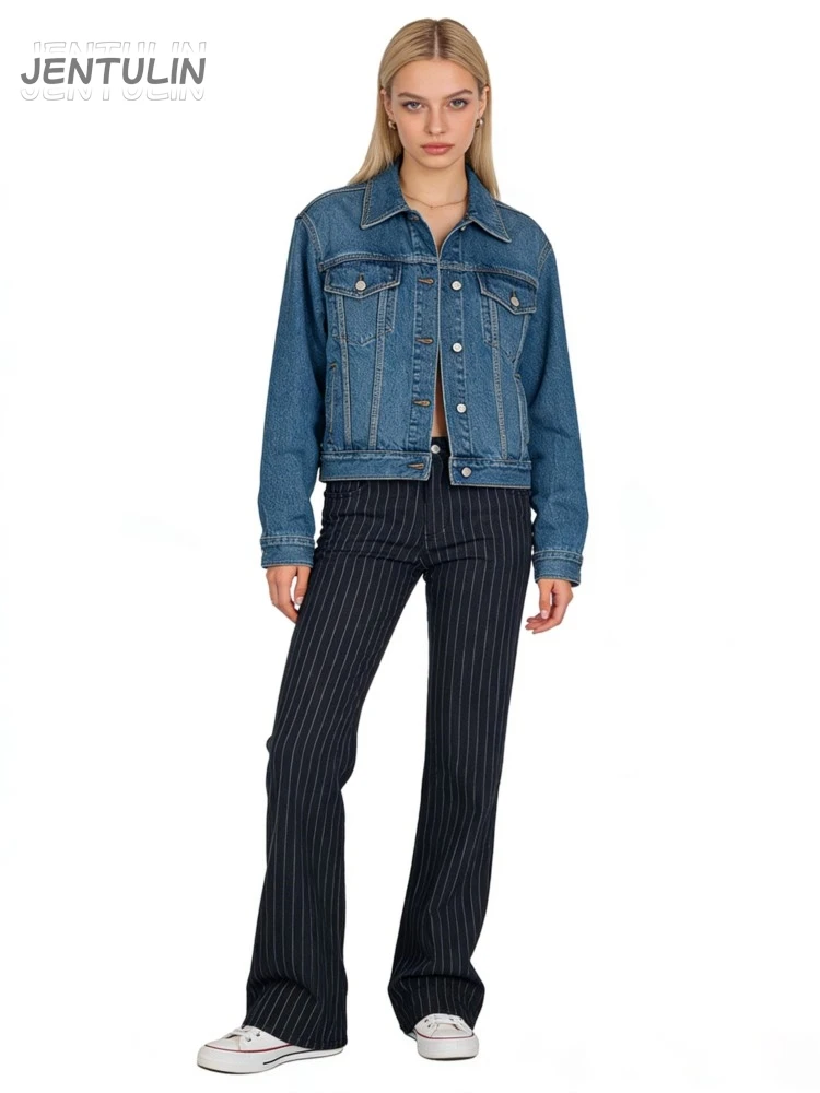 2000s Clothes Y2k Retro Casual Black Striped Contrast Color Denim Trousers Low Rise Boot Cut Jeans Woman Street Wear Flare Pants