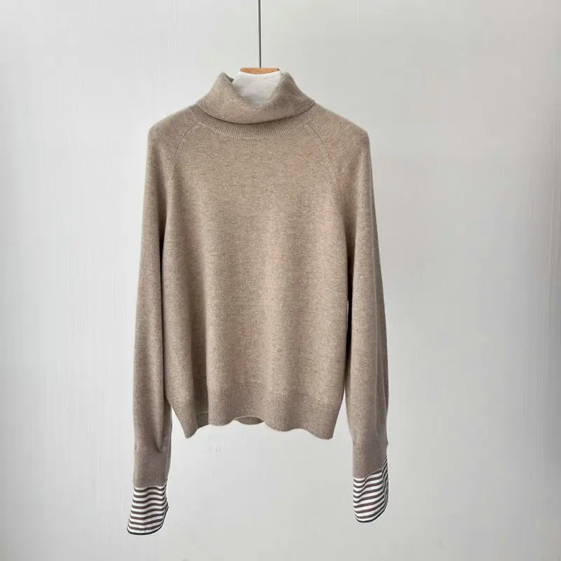 2025, Herbst und Winter, neuer Stehkragen-Kaschmirpullover, Nähte, Ärmel, lockerer Pullover für Damen