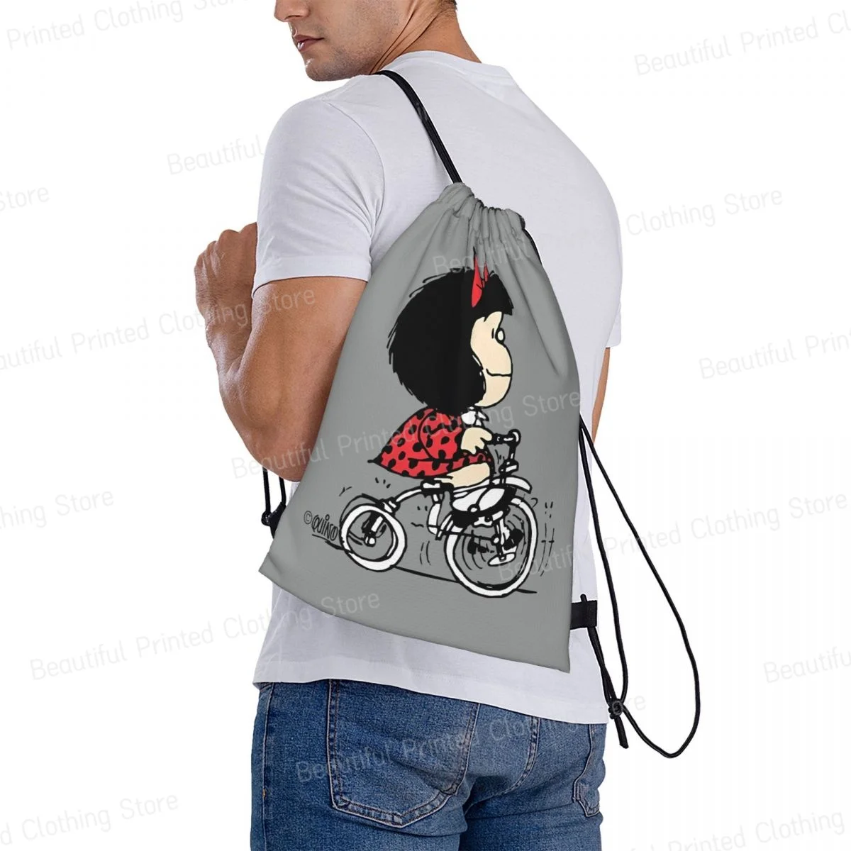 Mafalda Como Siempre Trekkoordtassen Opvouwbare Sport Gym Sackpack Draagbaar Waterbestendig