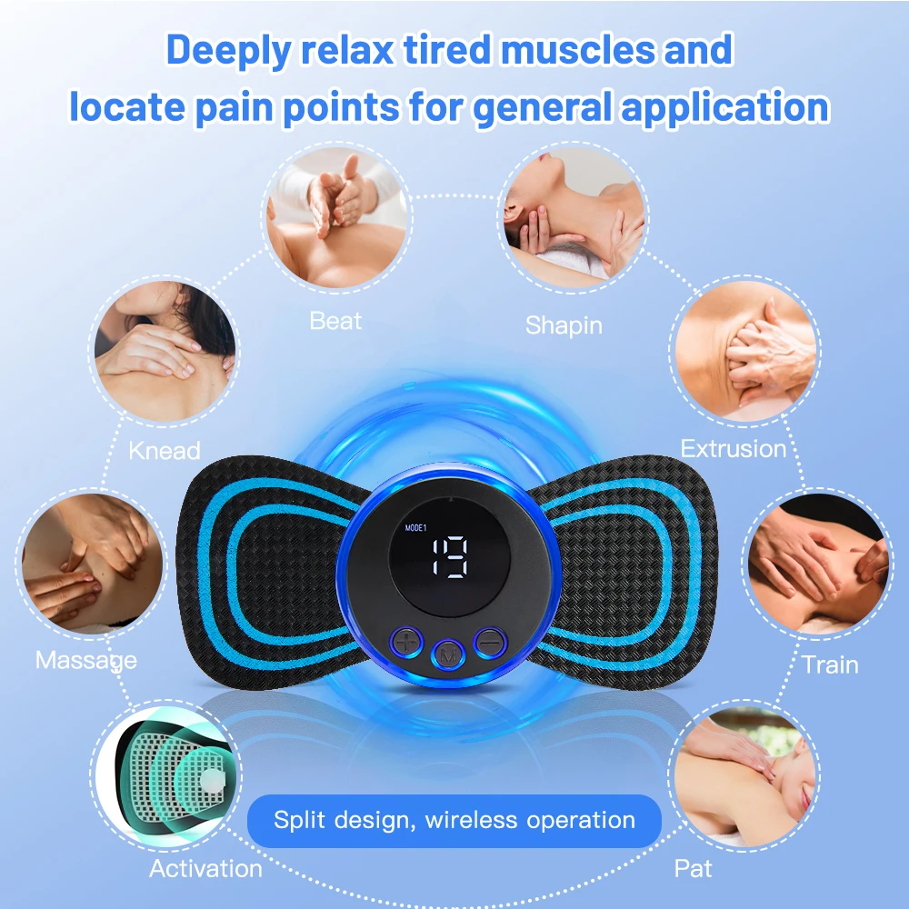 EMS Pulse Neck Massager Sticker Tens Cervical Massageador Back Masajeador Patch Muscle Stimulator Pain Relief Gel Pads Stretcher