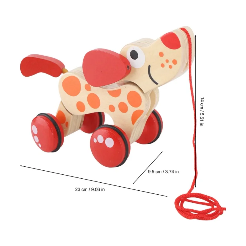 Push-Pull-Spielzeug, Welpe, Spaziergang entlang, Ziehen, Hölzerner Hund, Spaziergang, ein langer Welpe, Holz-Pull-Spielzeug zum Spazierengehen, Kleinkinder, Hundestil