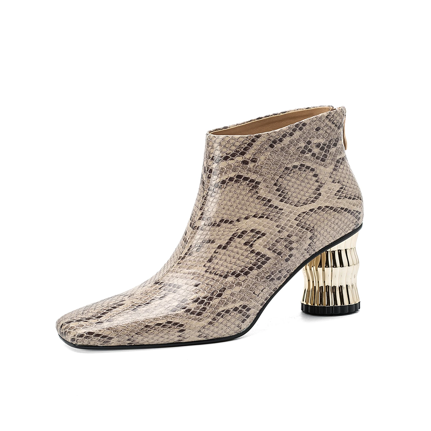 Genuine Leather Snake Pattern Women Ankle Boots Short Boots for Pointed Toe Women pumps Stiletto Booties,Modern Boots,High Heels