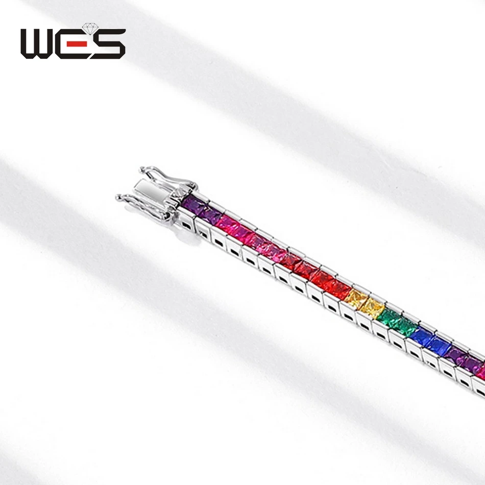 WES 925 Sterling Silver CZ Bracelet for Women Rainbow Cubic Zicron 2.5*2.5mm Elegant Fashion Engagement Gift Fine Jewelry