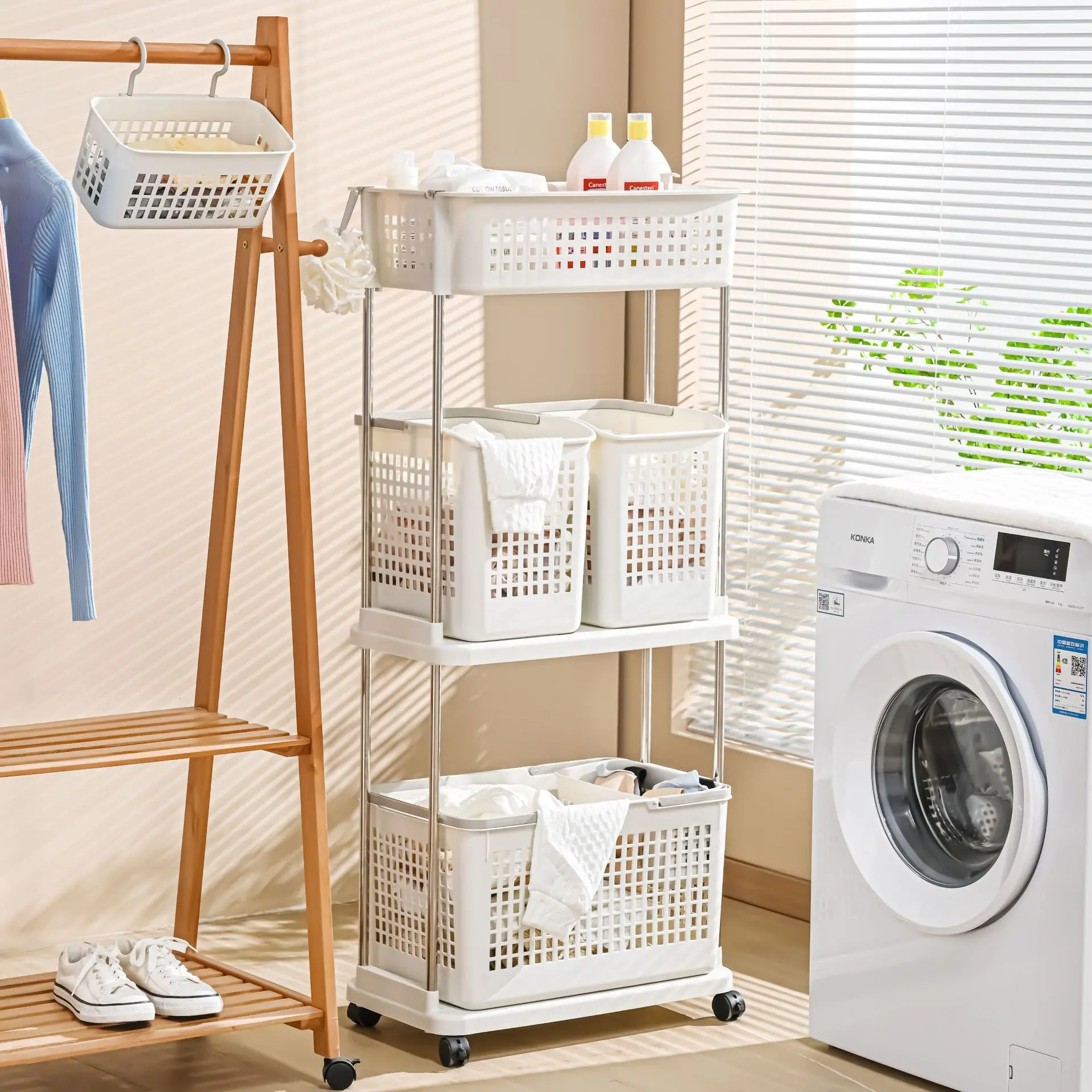 

Layered Laundry Basket Storage Rack for Dirty Clothes Storage Basket Household Laundry Changing Bathroom Bathroom with