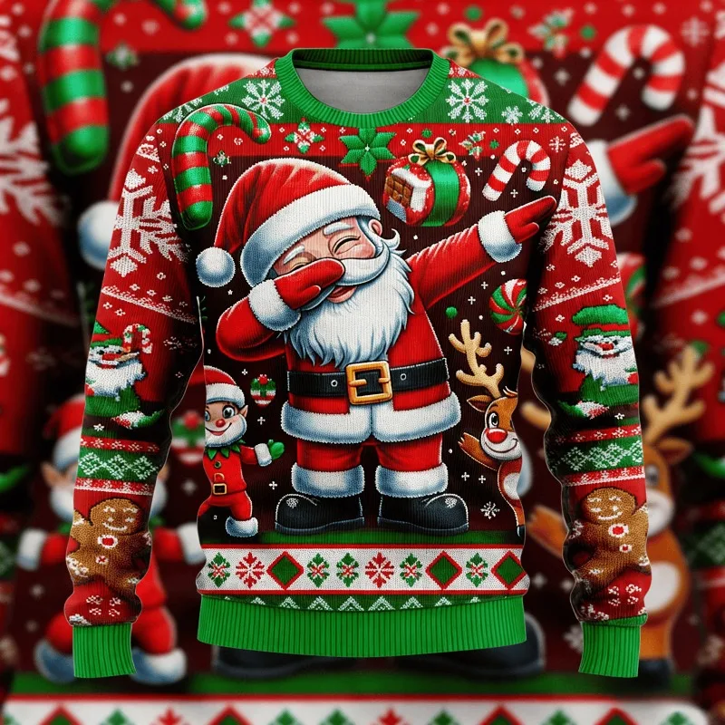 

Men Women Xmas Sweatshirt 3D Christmas Snowman Santa Printed Ugly Christmas Sweater Unisex Pullover Holiday Party Jumper Tops