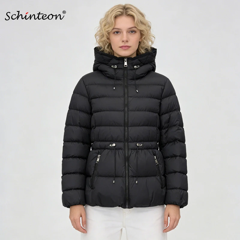 

Schinteon Women's Down Puffer Jacket Hooded Drawstring Waist Warm Quilted Winter Coat Casual Lightweight Outerwear 2026 Fashion