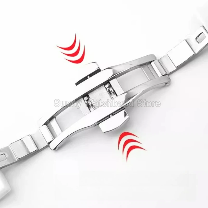 السيراميك الفولاذ المقاوم للصدأ للطي مشبك حزام الساعات الرجال النساء أسود أبيض سوار ل Solvil Et Titus أرماني TianWang سوار